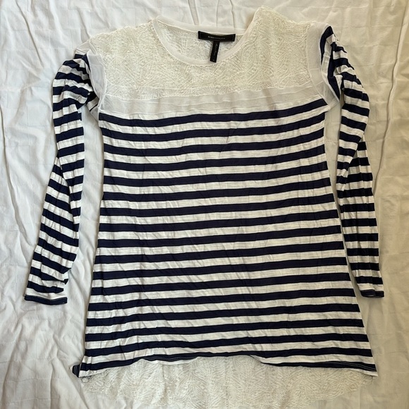 BCBGMaxazaria Navy and White Striped Long Sleeve with Lace accent - Picture 6 of 6